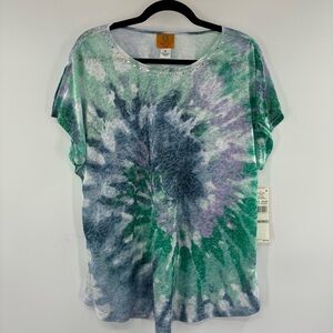 3For$20 Ruby Rd. Tie-Dye Short Sleeve Top - Green, Blue, and purple size: 1X